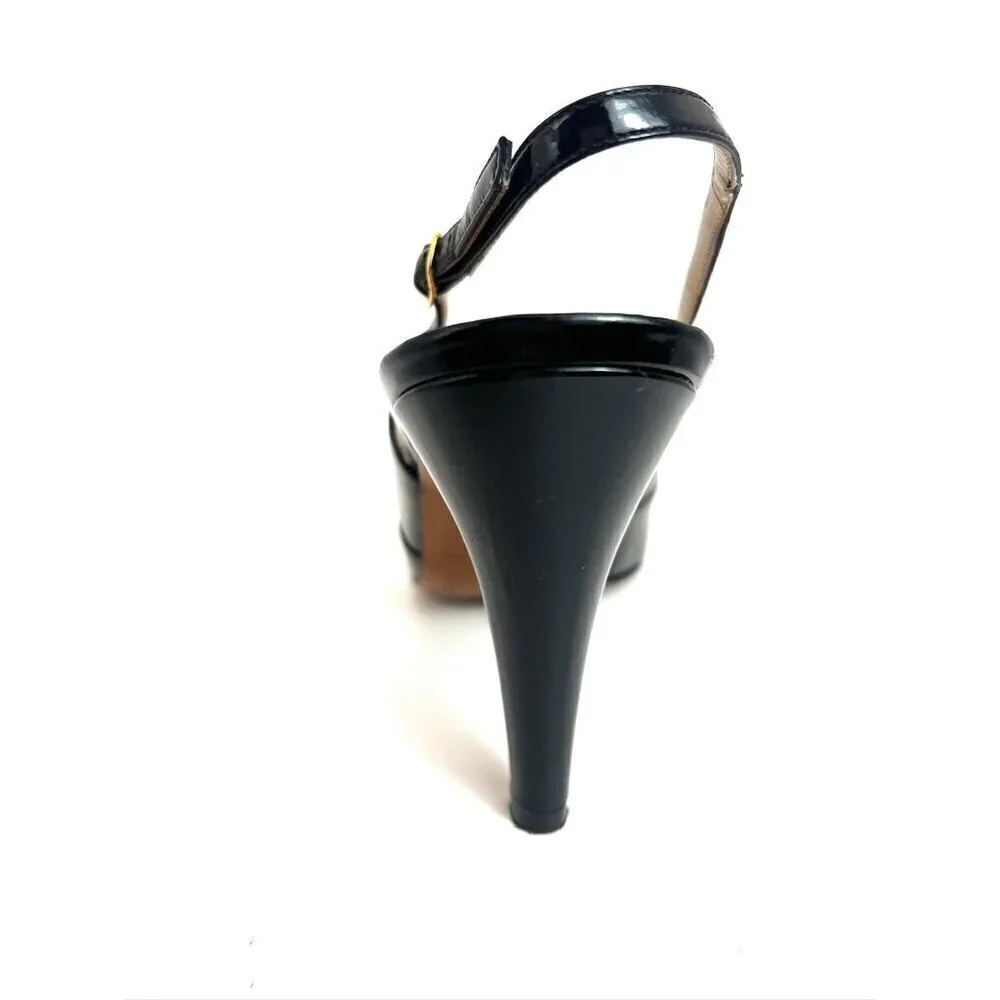 Vintage Ballota Balogona Black Patent Leather Peep Toe Pumps